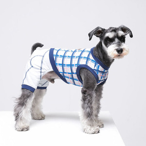 리얼펫 체크심플 강아지옷 올인원 블루