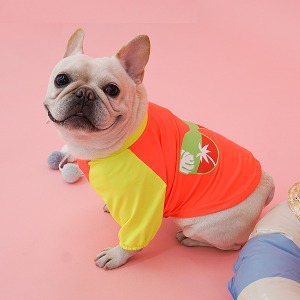 리얼펫 하와이 라운드 래쉬가드 (오렌지)강아지 수영복 강아지옷