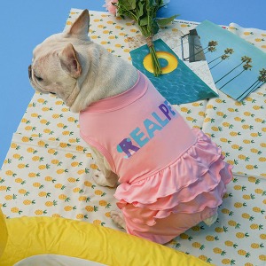 리얼펫 프릴 올인원 래쉬가드 (핑크)강아지 수영복 강아지옷