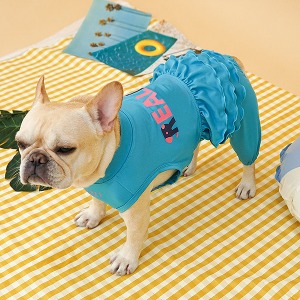 리얼펫 프릴 올인원 래쉬가드 (블루)강아지 수영복 강아지옷